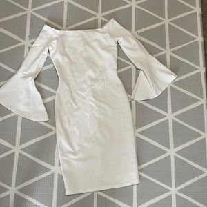 White Off the Shoulder Long Sleeve Midi Dress